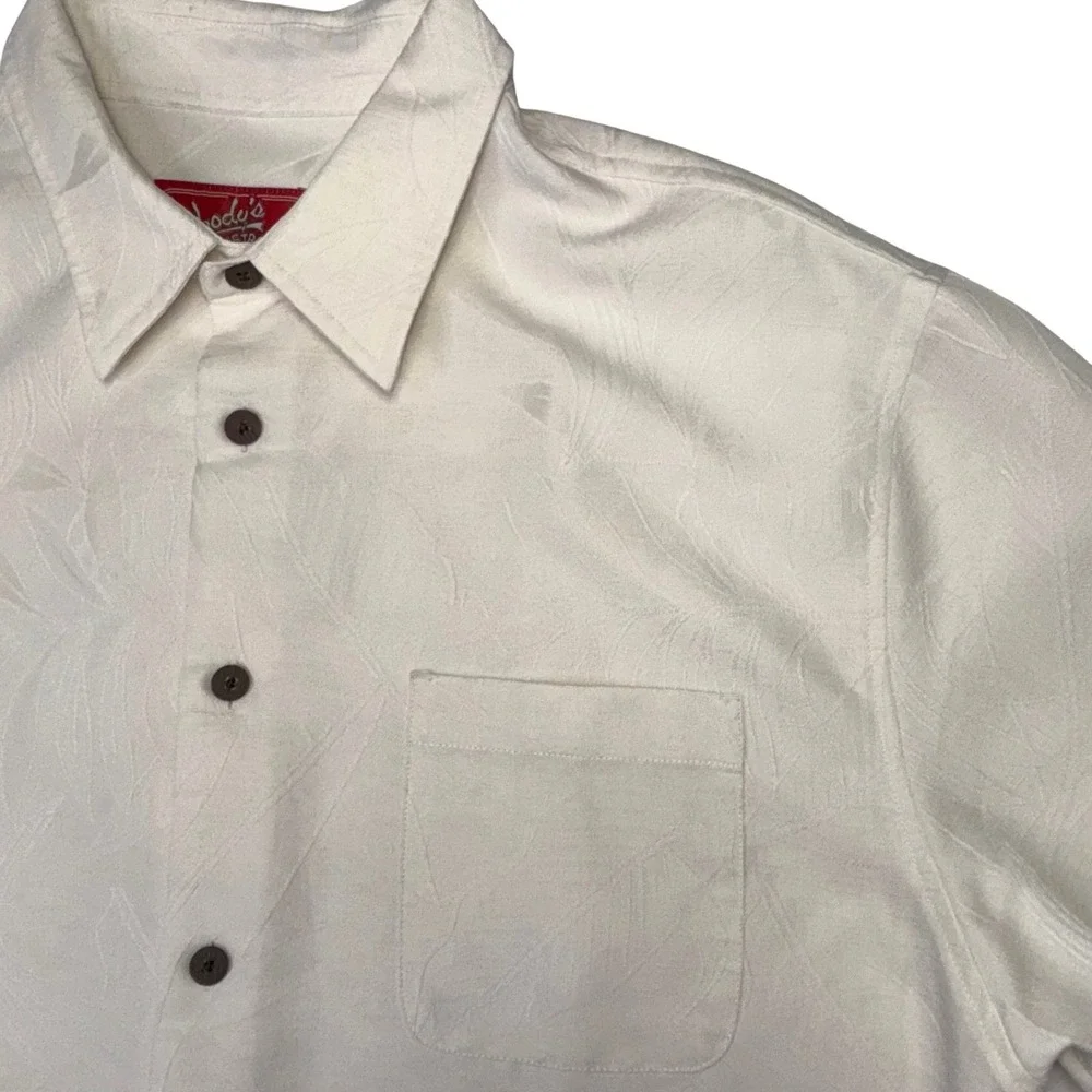 Woodie's Retro Lounge Mens XL Ivory Jacquard‎ Leaf Button Up Hawaiian Camp Shirt